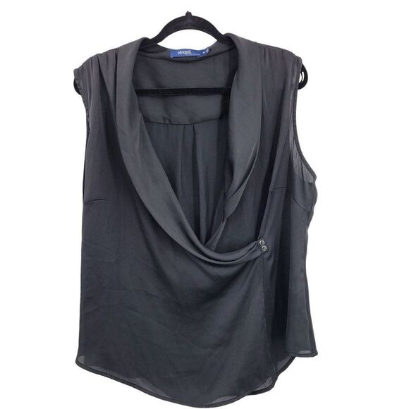 Eloquii Wrap Blouse 18W Black Sleeveless Draped Lightweight Satin Day To Night - Picture 14 of 14